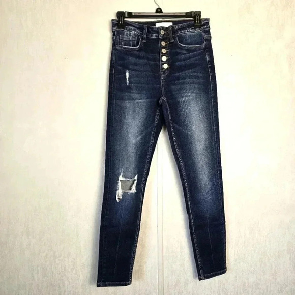 Vervet Women's 27 Jeans High Rise Buttonfly Distressed Ankle‎ Skinny Denim Curvy - Picture 1 of 8